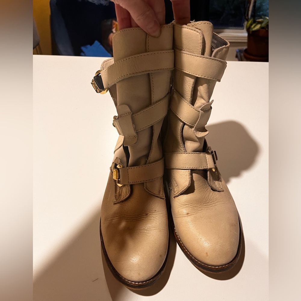 Aldo Cream Leather Ankle Boots